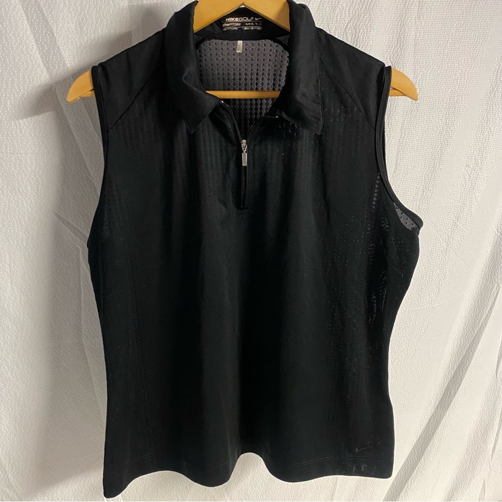 Nike FitDry 1/4 Zip Sleeveless Golf Polo, Size XL, Black